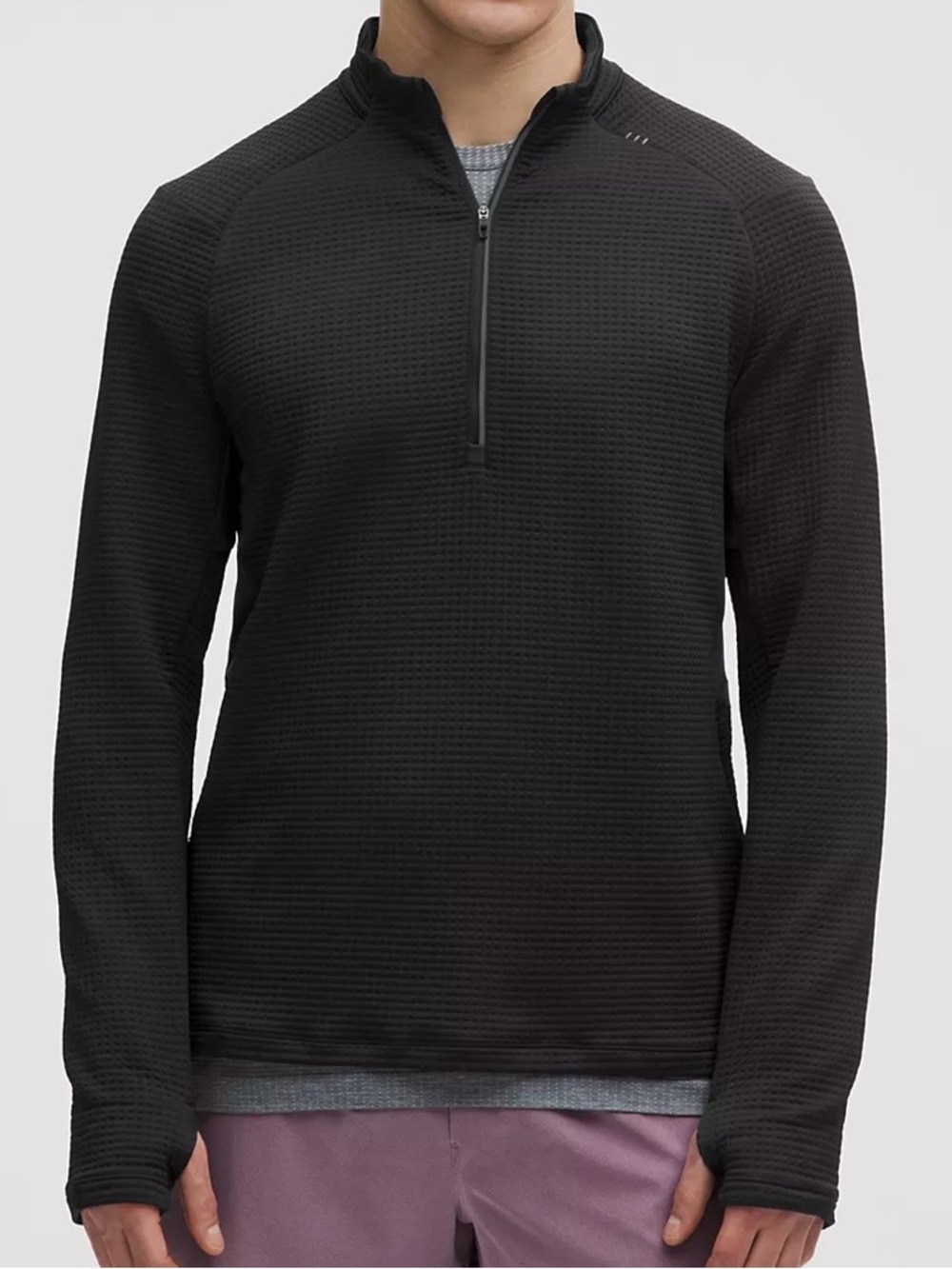 lululemon Waffle Knit Half Zip Black Performance Pullover